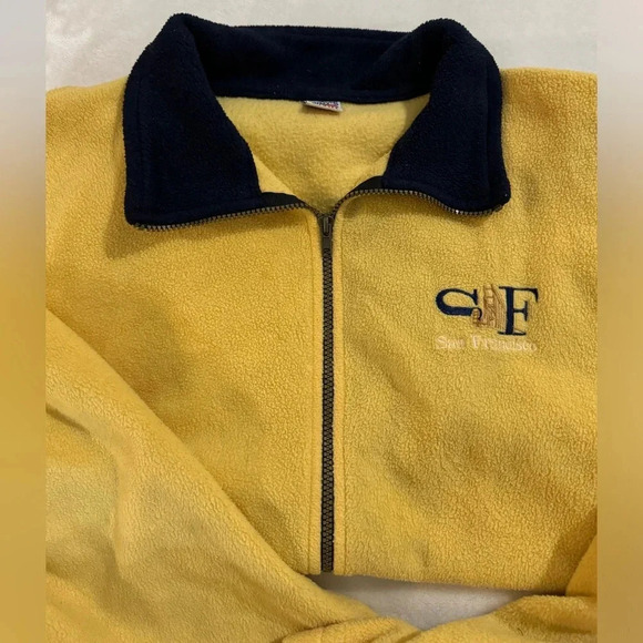 90’s San Francisco Tourist ZipUp Fleece Jacket XL Overized Comfy Y2K Yellow Navy - Picture 11 of 11